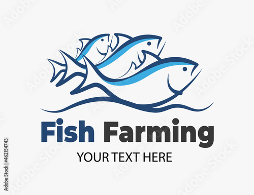 Fish farming or pisciculture creative logo. Three fish emblem. Growing fish element.