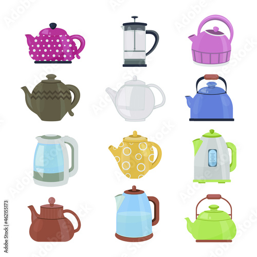 Kettle cartoon set isolated . Vector cartoon set icon electric teapot. Vector illustration of kettles.