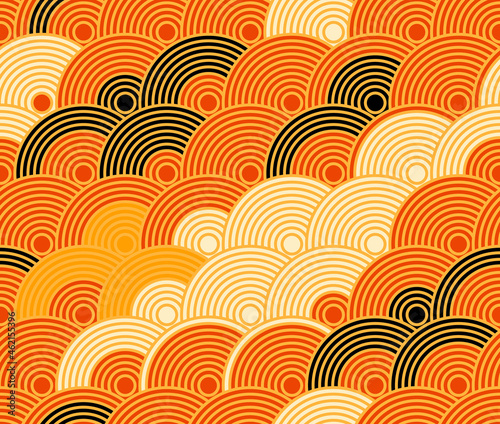 japanese style scales waves seamless pattern in orange and black