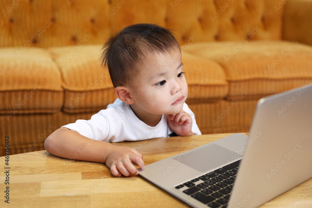 パソコンを使用して遊んでいる男の子。 パソコンを使用して遊んでいる男の子。