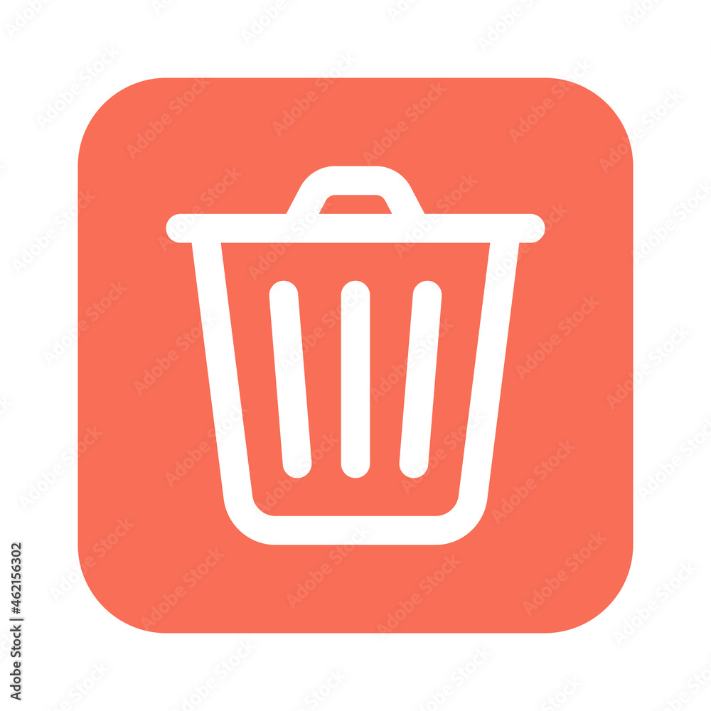 Bin icon on red button vector illustration. Delete icon