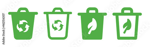 Green recycle bin icon set. Ecology concept