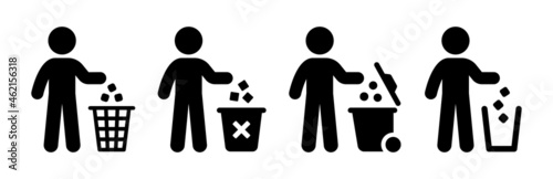 Person throwing garbage icon. Recycle symbol icon vector illustration.