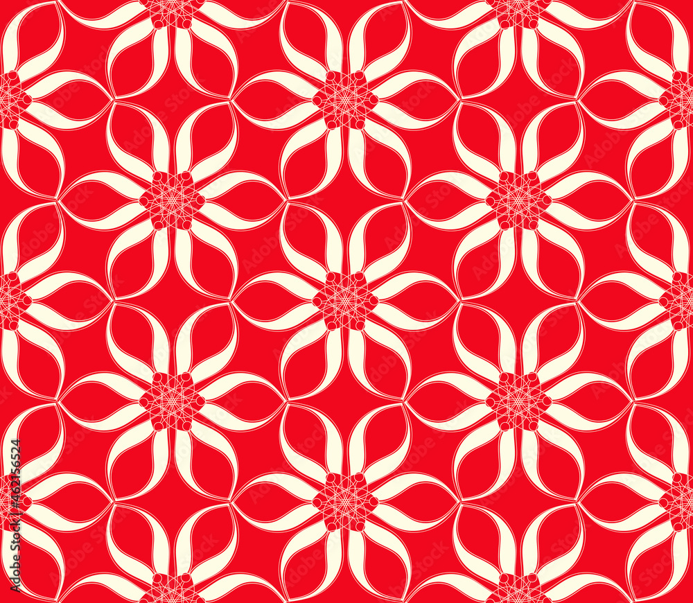 floral tracery lace seamless in ivory on red background