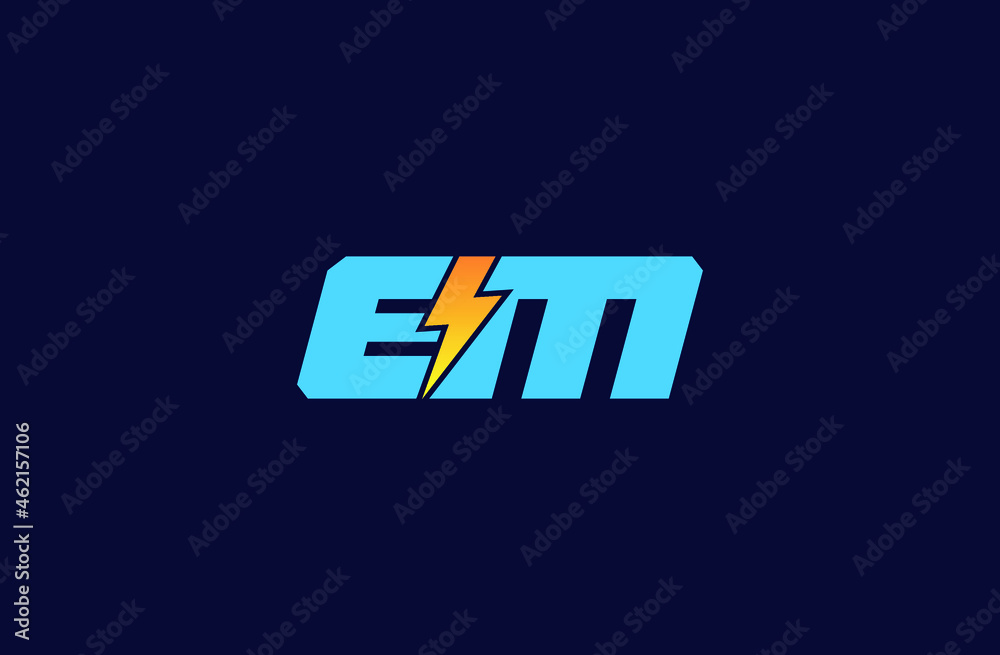 Letter EM logo with Lightning bolt icon, Power Energy Logo design, Alphabet E and M with electric bolt Letter EM logo with Lightning bolt icon, Power Energy Logo design, Alphabet E and M with electric bolt