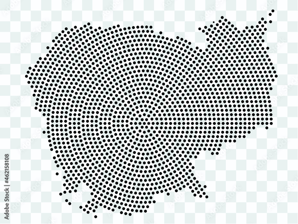 Abstract black map of Cambodia - planet dots planet, isolated on transparent background.Vector eps 10