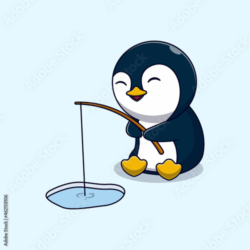 cute little penguin vector illustration design fishing