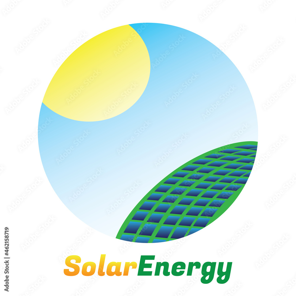 Solar energy logo. Green energy concept. Solar panel with Sun in circle ...