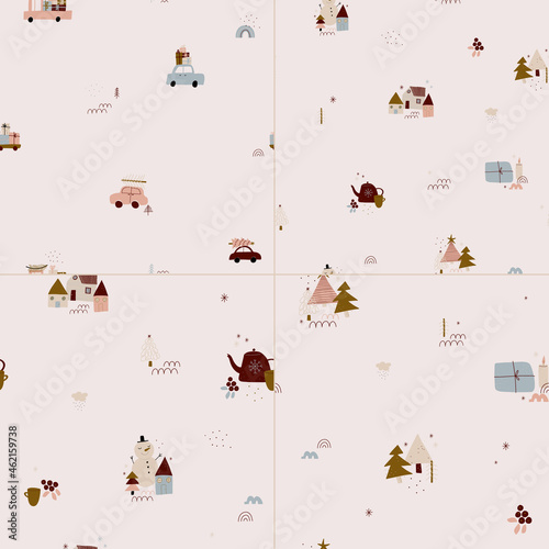 modern boho hygge minimalism. merry christmas and new year. winter stickers for design. vector set of christmas elements.