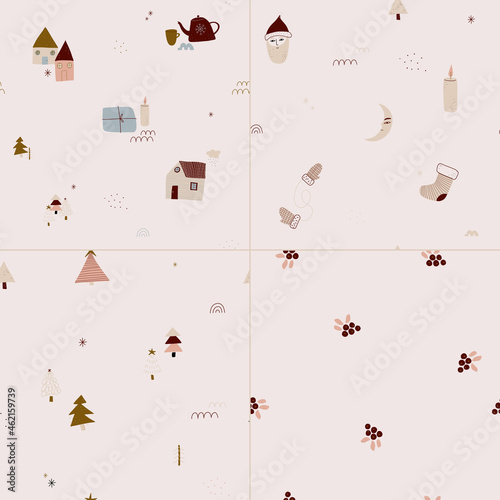 modern boho hygge minimalism. merry christmas and new year. winter stickers for design. vector set of christmas elements.
