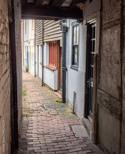 English Alleyway. A narrow side street in the maze of alleys in the old East Sussex town of Lewes  England.