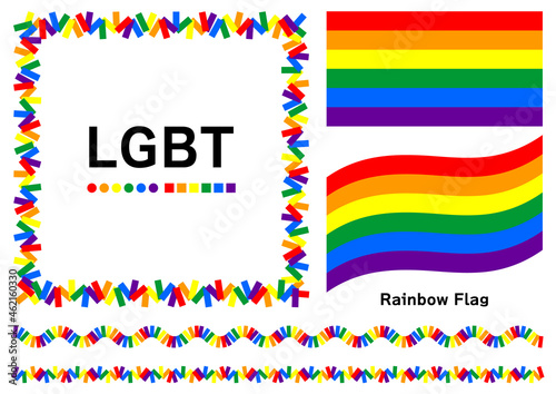 LGBTの象徴であるレインボーフラッグと6色で構成された背景素材 デザイン セット ベクター