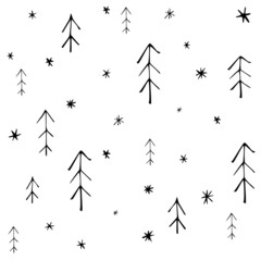 Fotobehang Uit de natuur patronen Scandinavische kerstbomen in besneeuwd landschap  © Олеся Горячева