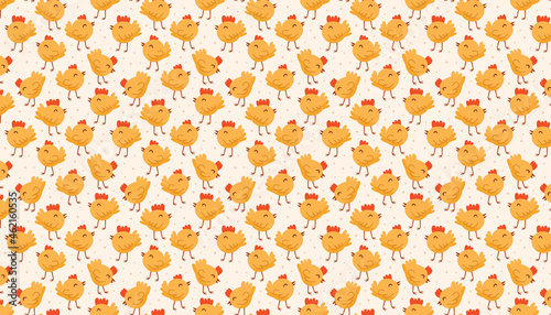 Bird, chicken, chick. Easter domestic animal, pet. Poultry farm, hennery, countryside life. Eco food production. Pattern, texture, background, banner.
