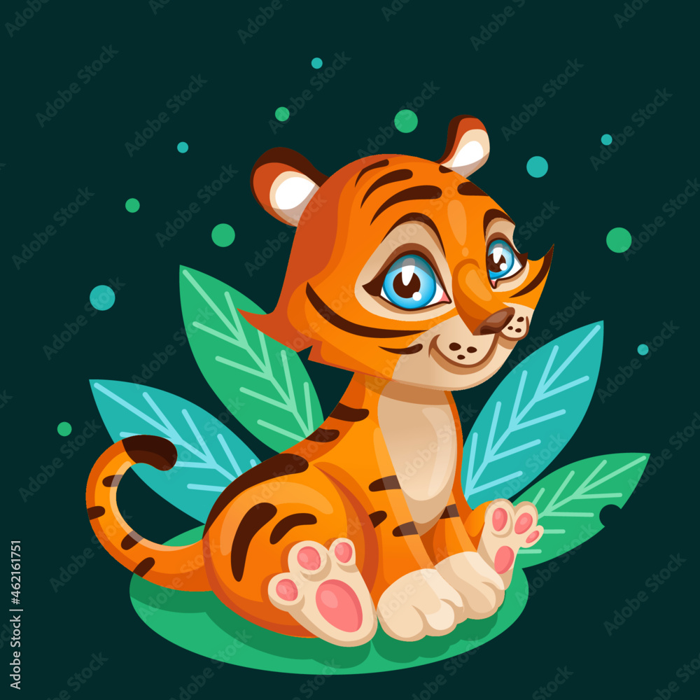 Naklejka premium Cute tiger cub Vector illustration.