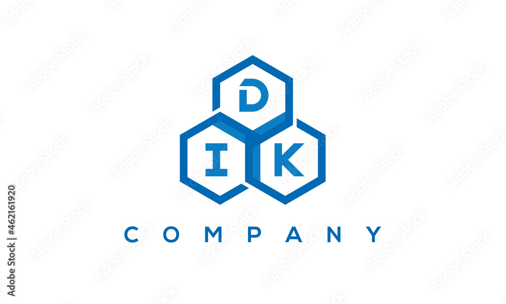 DIK three letters creative polygon hexagon logo DIK three letters creative polygon hexagon logo