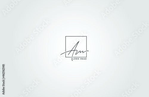 AM calligraphic monogram. Logo with elegant. Emblem style lettering vector icon in rose gold metallic color, isolated on light background. Script logo