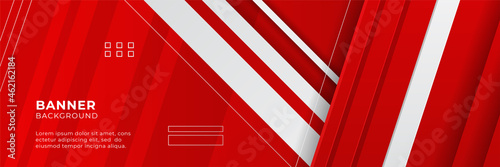 Abstract red banner background design template vector illustration with 3d overlap layer and geometric wave shapes. Polygonal abstract background, texture, advertisement layout and web page