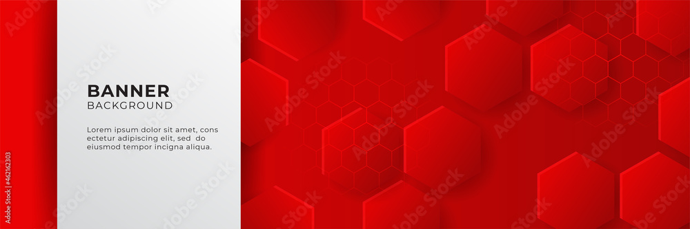 Fototapeta premium Abstract red banner background design template vector illustration with 3d overlap layer and geometric wave shapes. Polygonal abstract background, texture, advertisement layout and web page