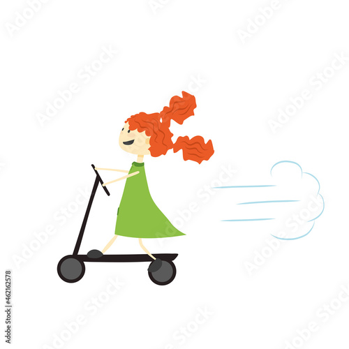 One scooter girl with red hair