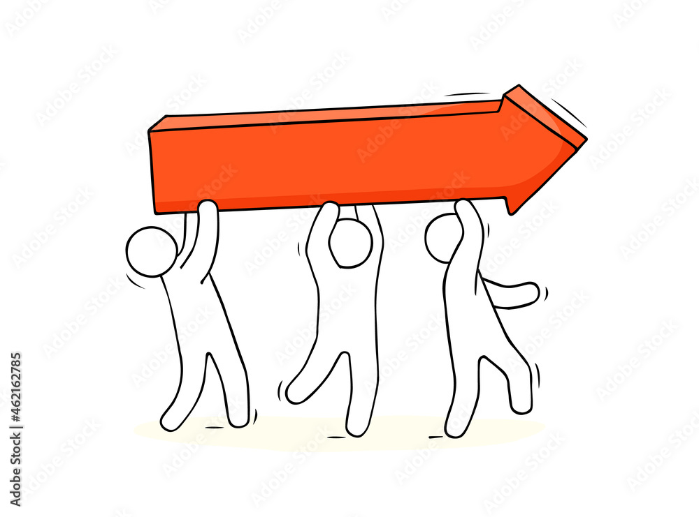Cartoon little people carry big red arrow Stock Vector | Adobe Stock