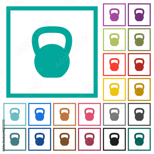 Kettlebel flat color icons with quadrant frames