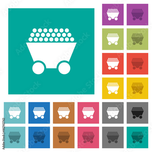 Packed mine cart square flat multi colored icons