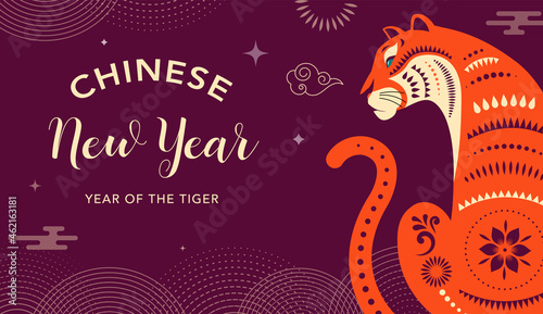 Chinese new year 2022 year of the tiger - Chinese zodiac symbol, Lunar new year concept, modern background design
