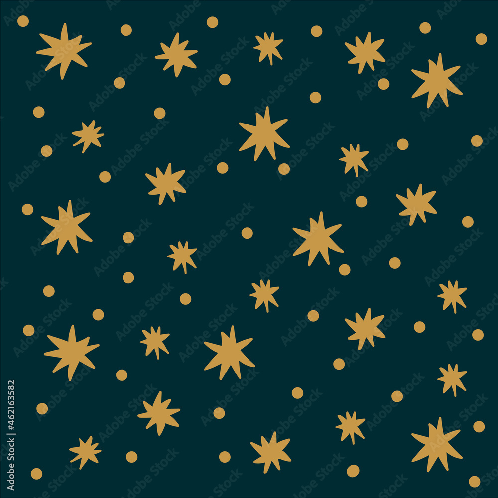 Simple Star Vector Patterns. Simple hand-drawn gold stars on black. The funny Night Sky doodle is perfect for children's Christmas textiles. Vector illustration Simple Star Vector Patterns. Simple hand-drawn gold stars on black. The funny Night Sky doodle is perfect for children's Christmas textiles. Vector illustration