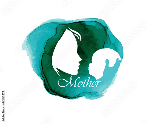 Mother with her baby. Card of Happy Mothers Day. Congratulations on the birth of your daughter. Vector illustration