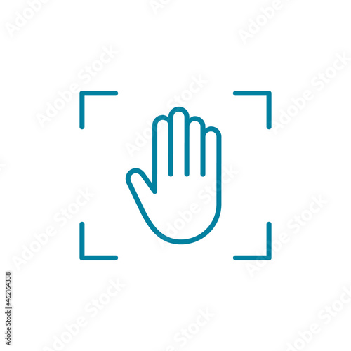 Palm scan line icon. Biometric hand scan. Palm print recognition. Security check verification. Identity authorization. Safe access. Digital authentication. Touch ID. Vector illustration, flat,clip art