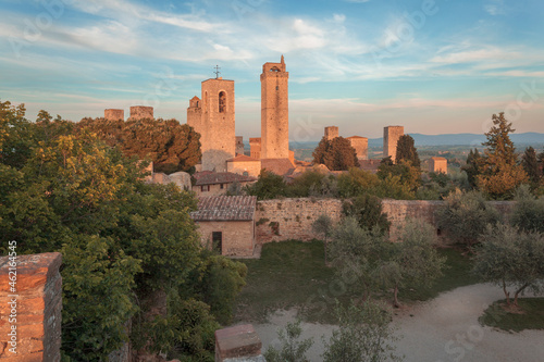 San Gimignano. Siena. Panorama delle Torri al tramonto dal Belvedere