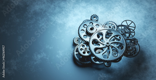 Fotografie Cog wheels gear mechanism industrial background