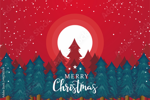 Christmas Winter flat design with hand drawn background