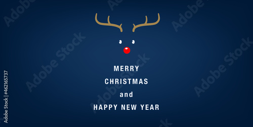 簡略化されたトナカイのイラストと、クリスマスツリーに見立てたMERRY CHRISTMAS and HAPPY NEW YESRの文字