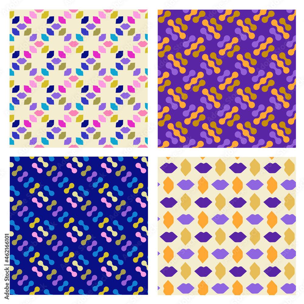 Vector illustration. A set of 4 abstract patterns. Turquoise light green and pink purple. Poster, postcard, for printing on fabric, for wall design. Vector illustration. A set of 4 abstract patterns. Turquoise light green and pink purple. Poster, postcard, for printing on fabric, for wall design.