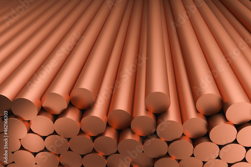 copper billets raw sticks, 3d rendering