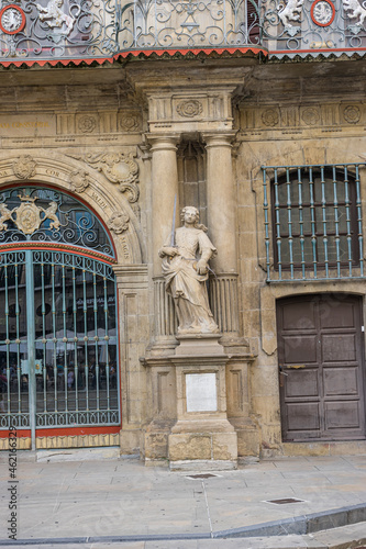 facade of the pamplona town hall. Emblematic building from where the chupinazo is launched, San Fermin festivities, Navarra spain photo