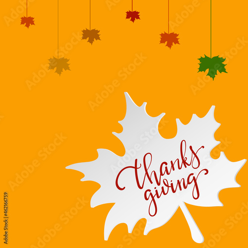 Happy Thanksgiving Day Hand drawn typography poster with lettering and autumn leaves. Script. Calligraphic design for print greetings card, shirt, banner, poster, postcard