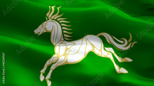 Rohan Flag Wave Loop waving in wind. Realistic Rohirrim Flag background. Rohan Mercia Flag Looping Closeup 1080p Full HD 1920X1080 footage. Rohan Middle earth country flags/ Other HD flags available
 photo