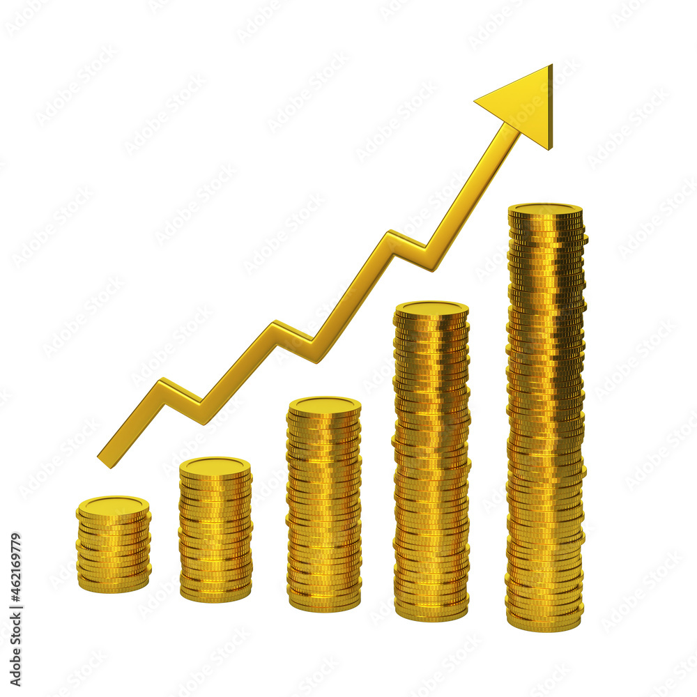 Financial growth or money saving 3d concept, golden coins growth chart 3d rendering Financial growth or money saving 3d concept, golden coins growth chart 3d rendering