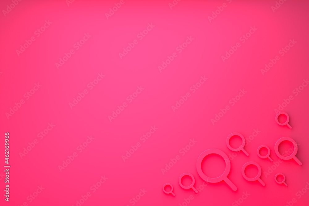 Search bar and icon search 3d render minimal design on pink background