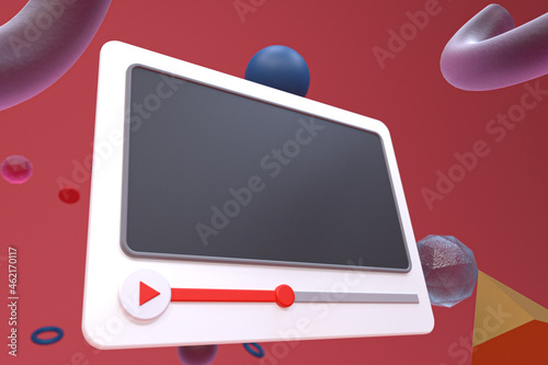Youtube video player 3d design or video media player interface on abstract geometry background