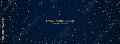 Holiday background design (banner) with twinkling stars pattern on blue backdrop. Premium vector template for Christmas invite, voucher, prestigious gift certificate