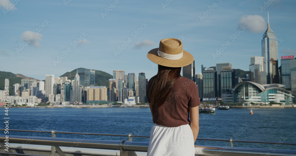 Woman tourist visit Hong Kong city