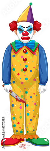 Scary clown character on white background