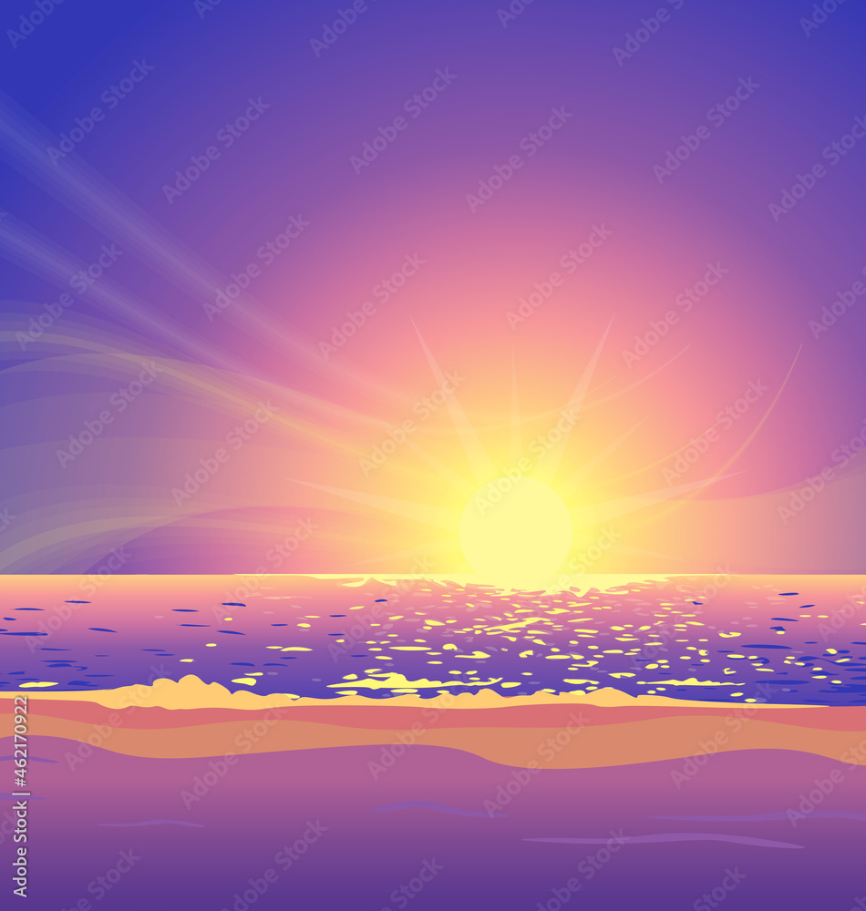 beautiful warm beach paradise purple sunset