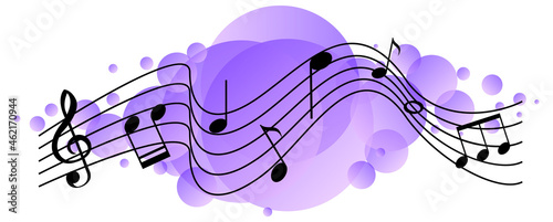 Musical melody symbols on purple splotch