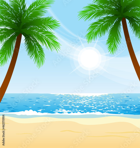 Fototapeta Naklejka Na Ścianę i Meble -  warm tropical beach with palm trees