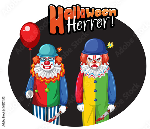 Halloween Horror badge with two creepy clowns
